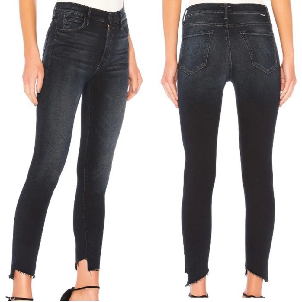 MOTHER Stunner DenimTwo Step Fray Hem Dark Blue High Waisted Boho Festival 24